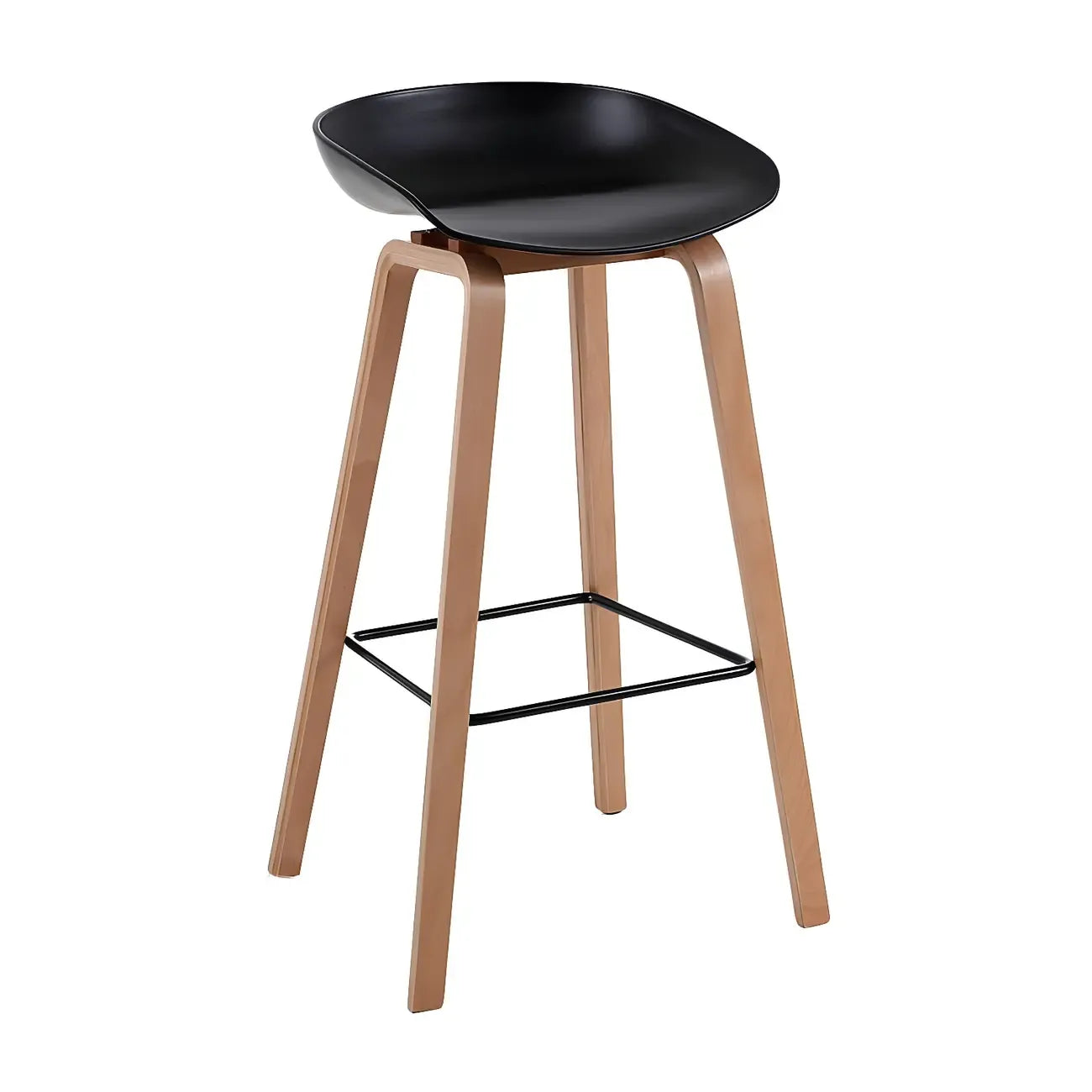 Tabouret de bar moderne du milieu du siècle en plastique avec pieds en bois