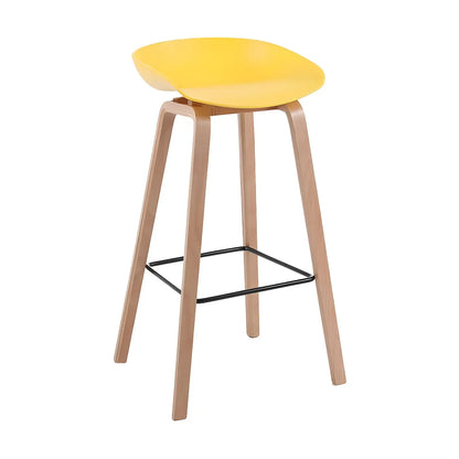 Tabouret de bar moderne du milieu du siècle en plastique avec pieds en bois