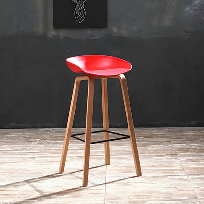 Tabouret de bar moderne du milieu du siècle en plastique avec pieds en bois