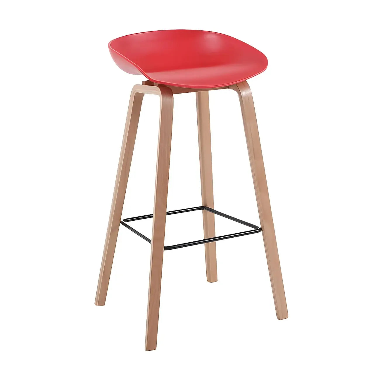 Tabouret de bar moderne du milieu du siècle en plastique avec pieds en bois