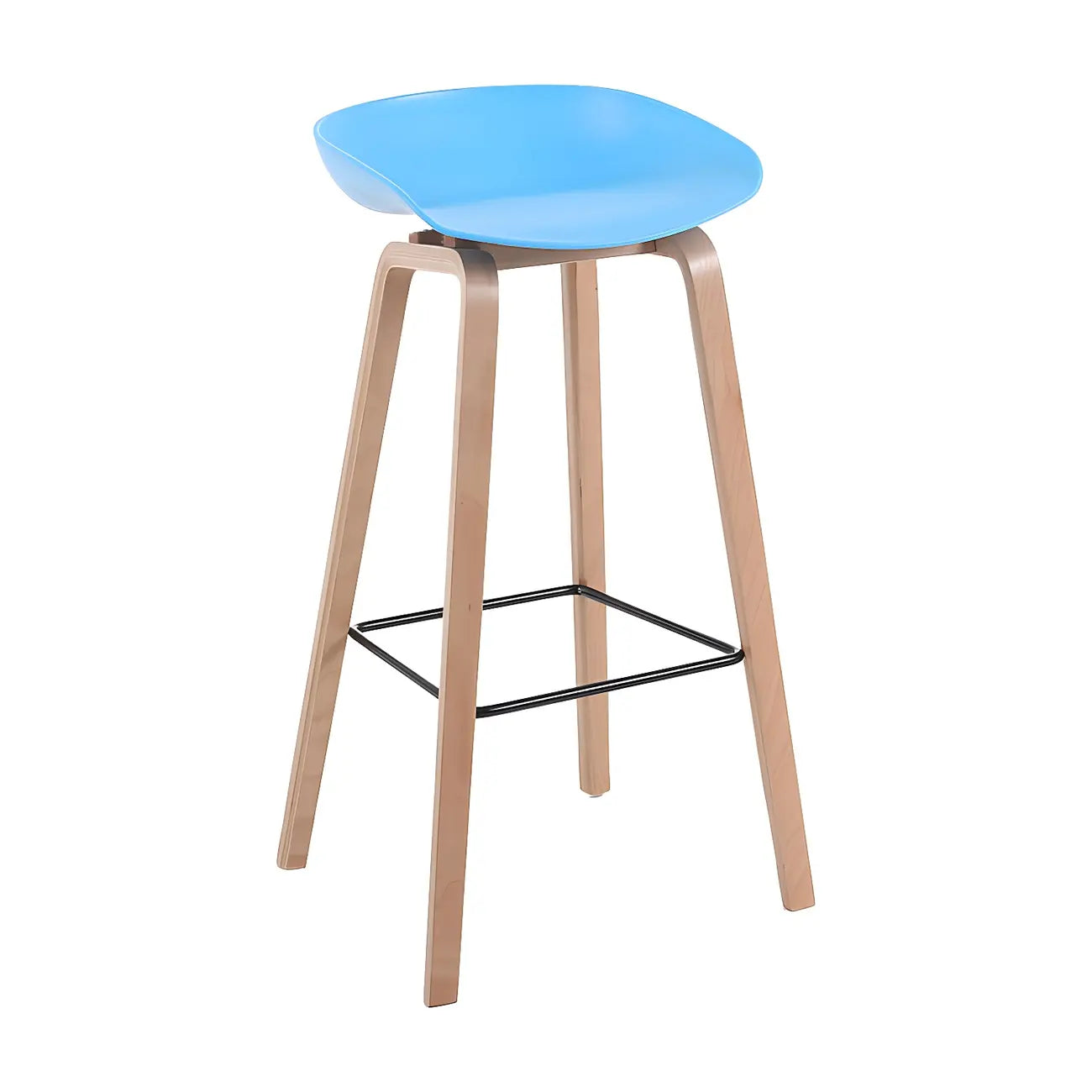 Tabouret de bar moderne du milieu du siècle en plastique avec pieds en bois