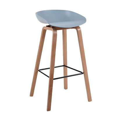 Tabouret de bar moderne du milieu du siècle en plastique avec pieds en bois