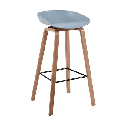 Tabouret de bar moderne du milieu du siècle en plastique avec pieds en bois