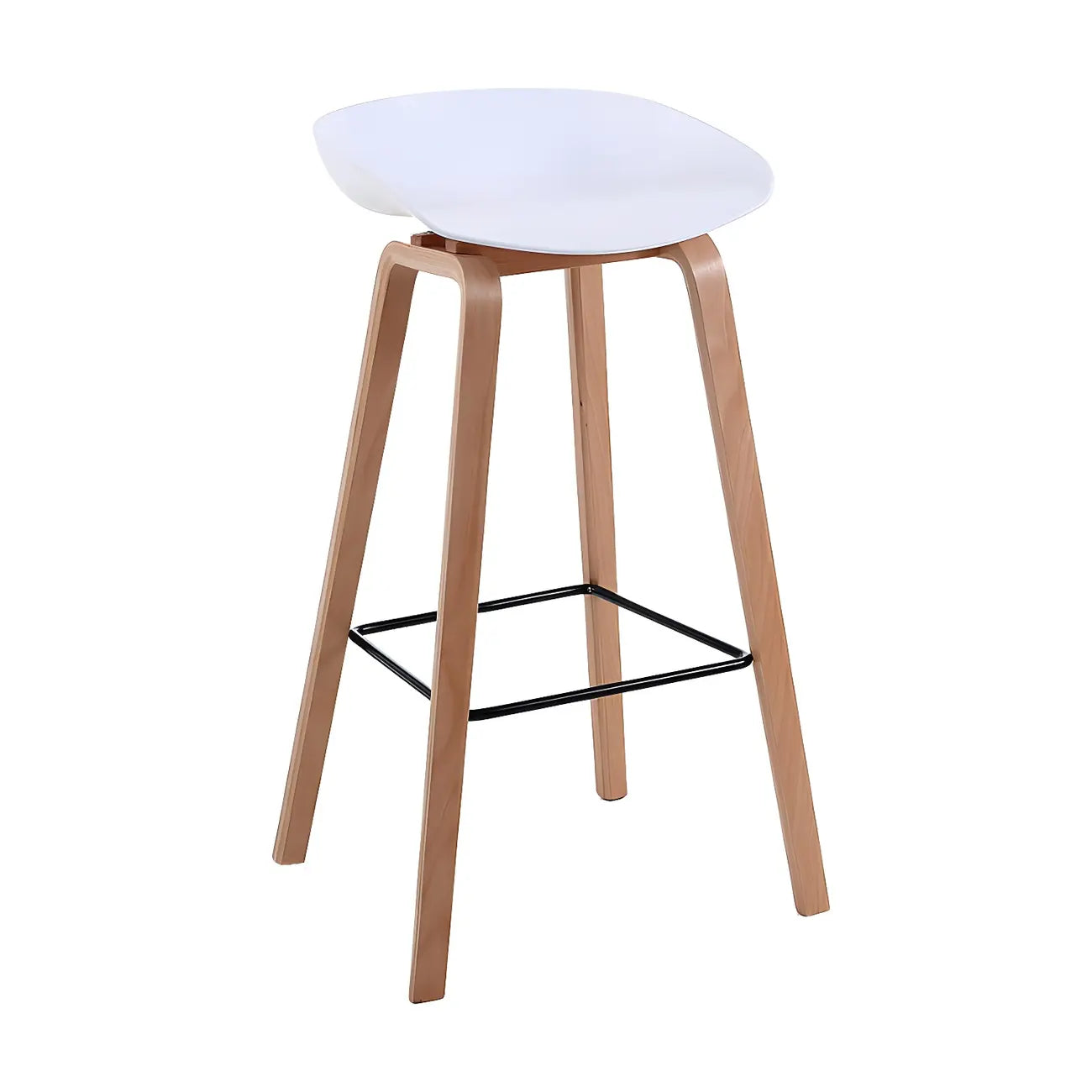 Tabouret de bar moderne du milieu du siècle en plastique avec pieds en bois