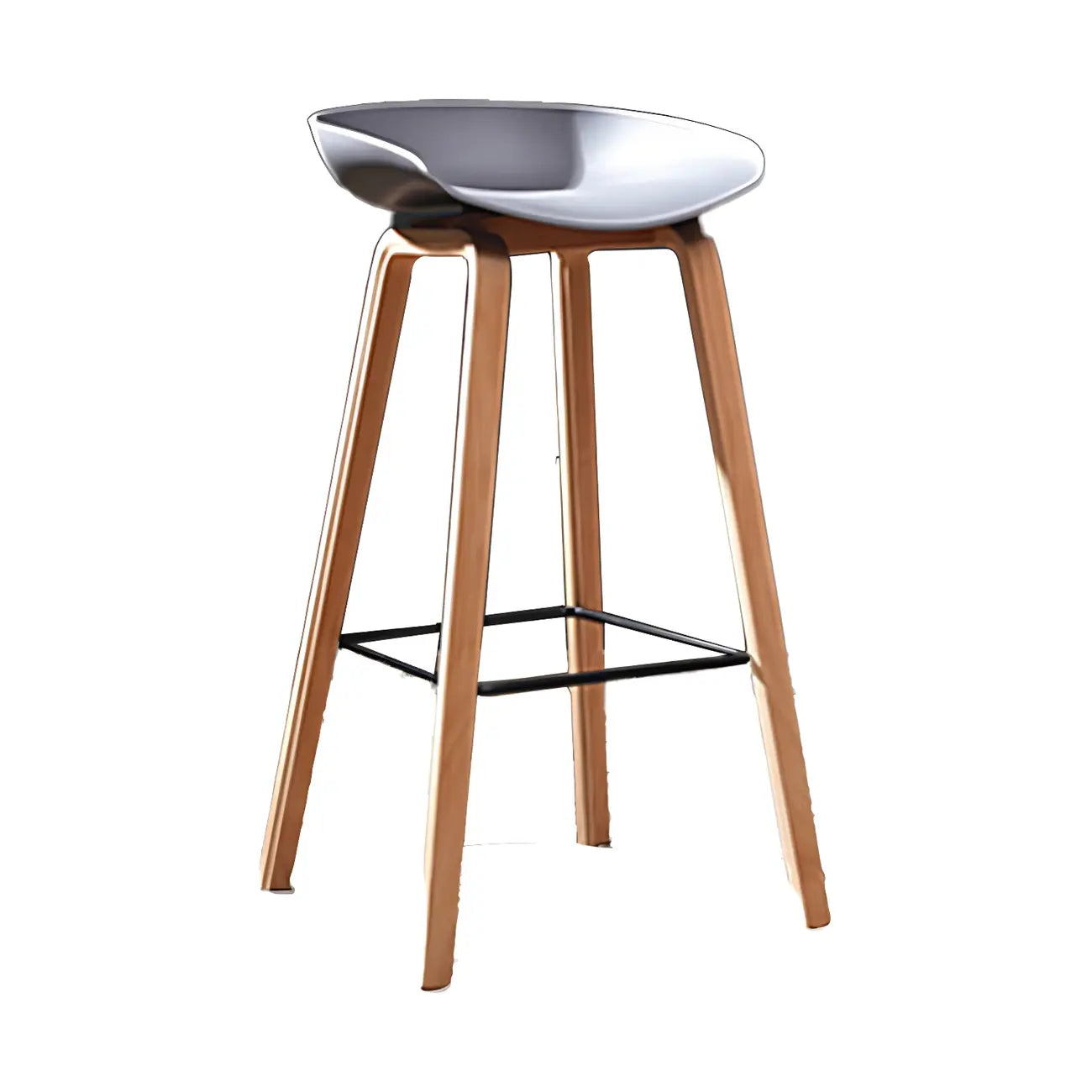 Tabouret de bar moderne du milieu du siècle en plastique avec pieds en bois
