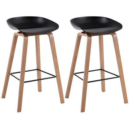 Tabouret de bar moderne du milieu du siècle en plastique avec pieds en bois