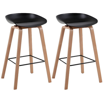 Tabouret de bar moderne du milieu du siècle en plastique avec pieds en bois