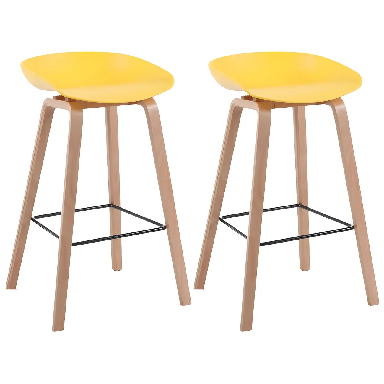 Tabouret de bar moderne du milieu du siècle en plastique avec pieds en bois