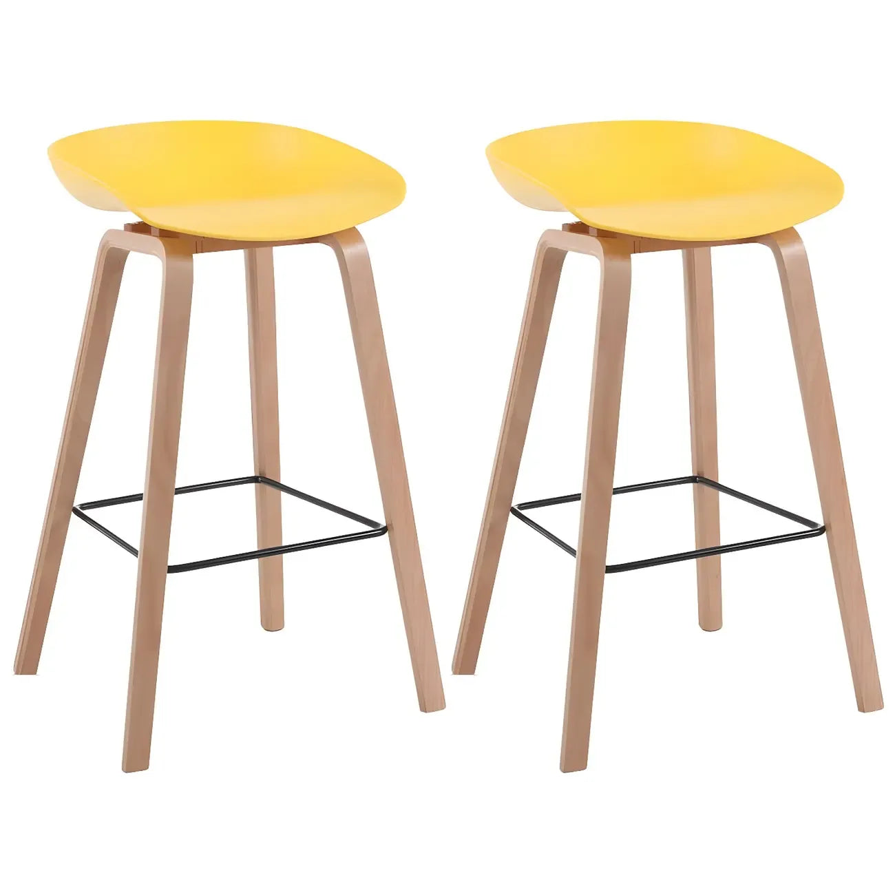 Tabouret de bar moderne du milieu du siècle en plastique avec pieds en bois