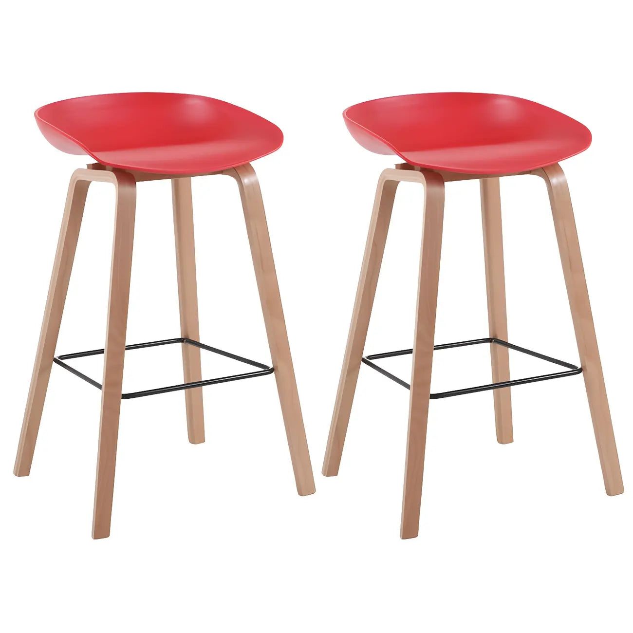 Tabouret de bar moderne du milieu du siècle en plastique avec pieds en bois