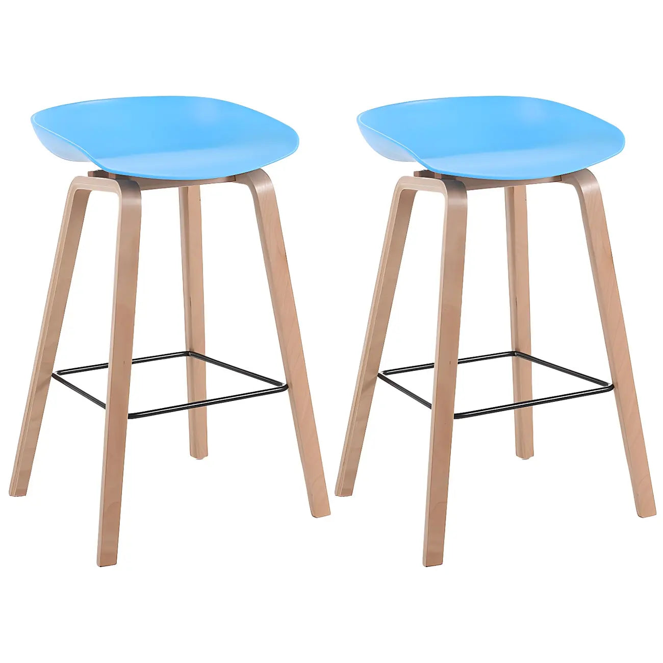 Tabouret de bar moderne du milieu du siècle en plastique avec pieds en bois