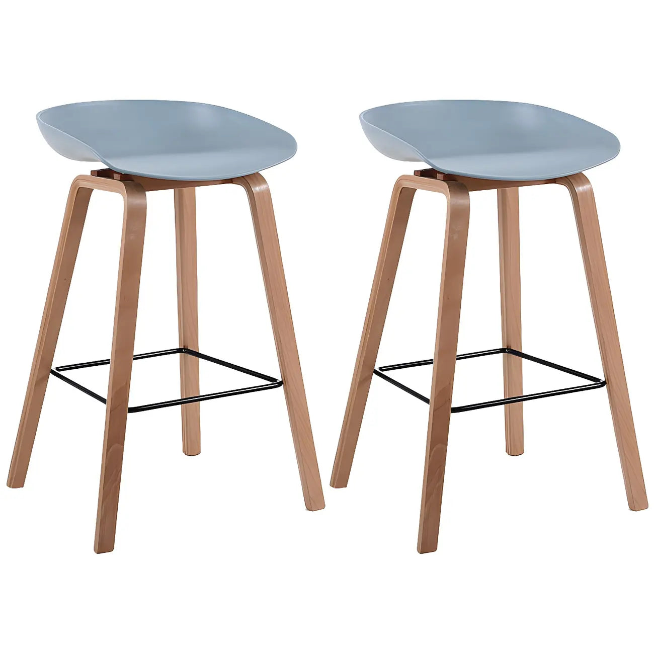 Tabouret de bar moderne du milieu du siècle en plastique avec pieds en bois