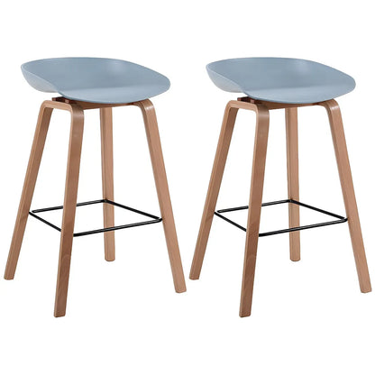 Tabouret de bar moderne du milieu du siècle en plastique avec pieds en bois
