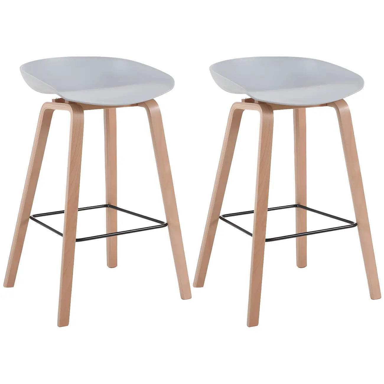 Tabouret de bar moderne du milieu du siècle en plastique avec pieds en bois