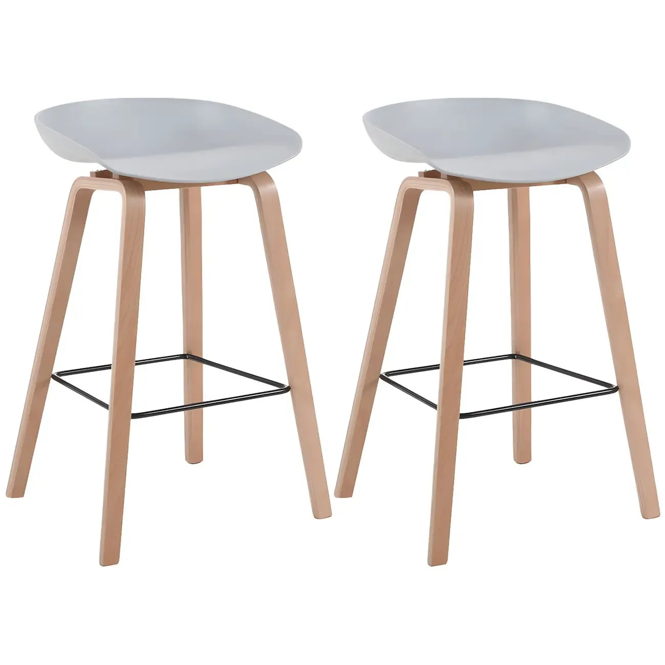 Tabouret de bar moderne du milieu du siècle en plastique avec pieds en bois