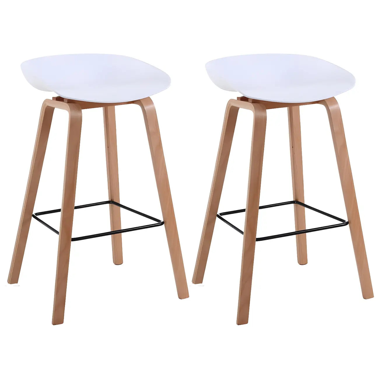 Tabouret de bar moderne du milieu du siècle en plastique avec pieds en bois