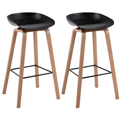 Tabouret de bar moderne du milieu du siècle en plastique avec pieds en bois