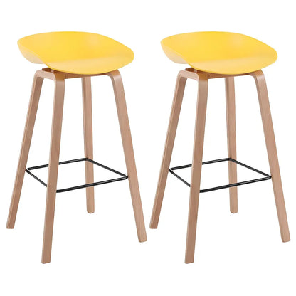 Tabouret de bar moderne du milieu du siècle en plastique avec pieds en bois