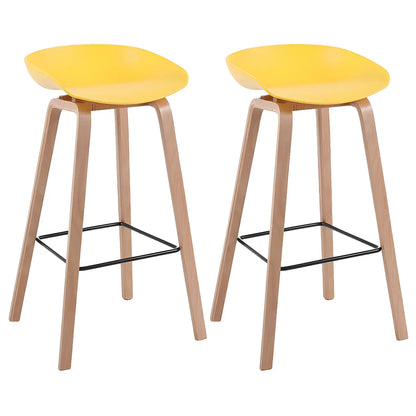 Tabouret de bar moderne du milieu du siècle en plastique avec pieds en bois