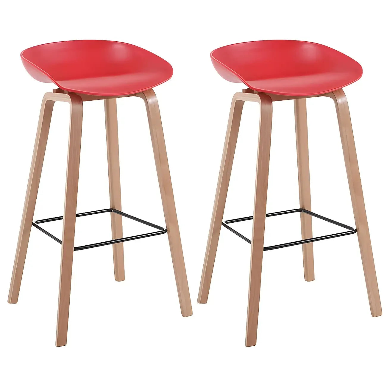 Tabouret de bar moderne du milieu du siècle en plastique avec pieds en bois