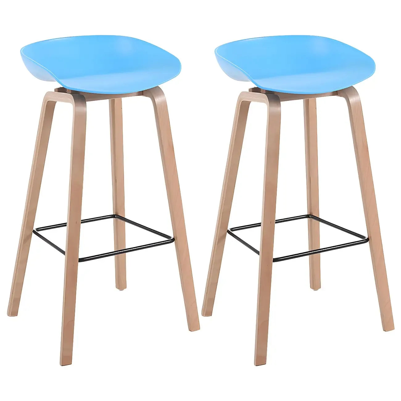 Tabouret de bar moderne du milieu du siècle en plastique avec pieds en bois