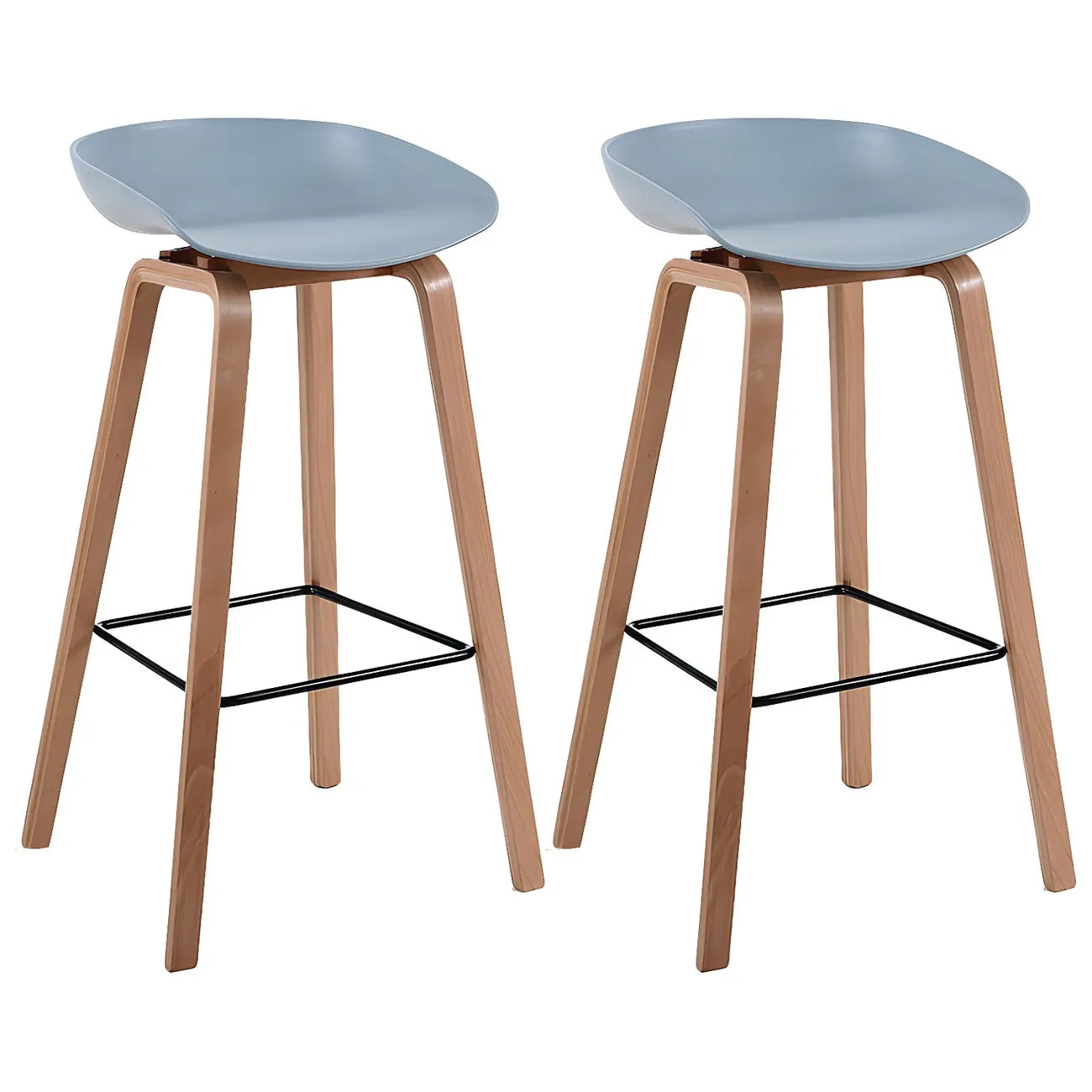 Tabouret de bar moderne du milieu du siècle en plastique avec pieds en bois