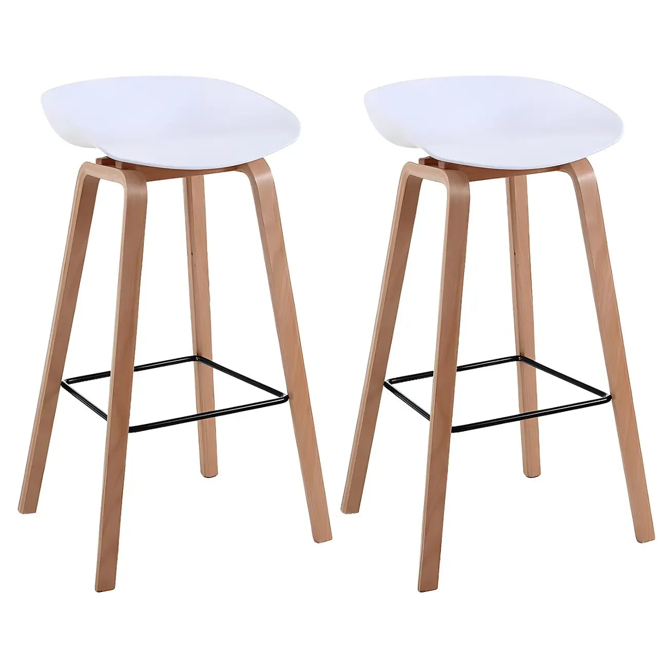 Tabouret de bar moderne du milieu du siècle en plastique avec pieds en bois