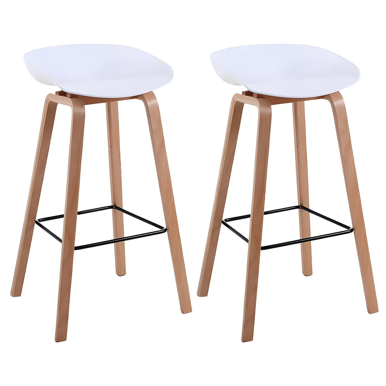 Tabouret de bar moderne du milieu du siècle en plastique avec pieds en bois