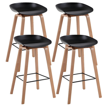 Tabouret de bar moderne du milieu du siècle en plastique avec pieds en bois