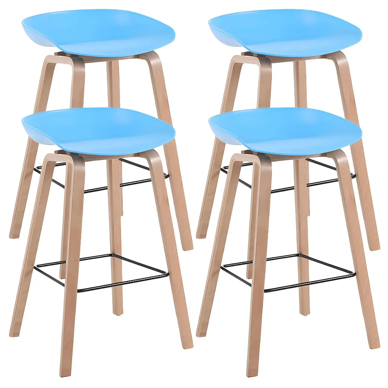 Tabouret de bar moderne du milieu du siècle en plastique avec pieds en bois