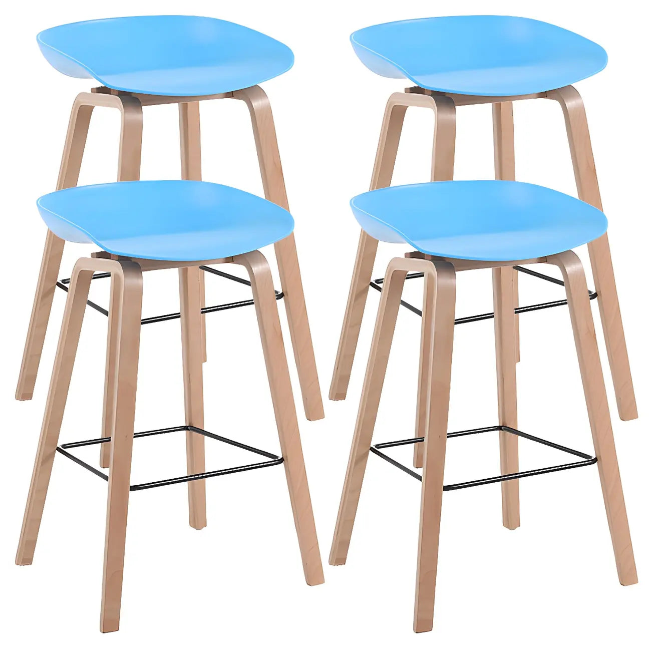 Tabouret de bar moderne du milieu du siècle en plastique avec pieds en bois