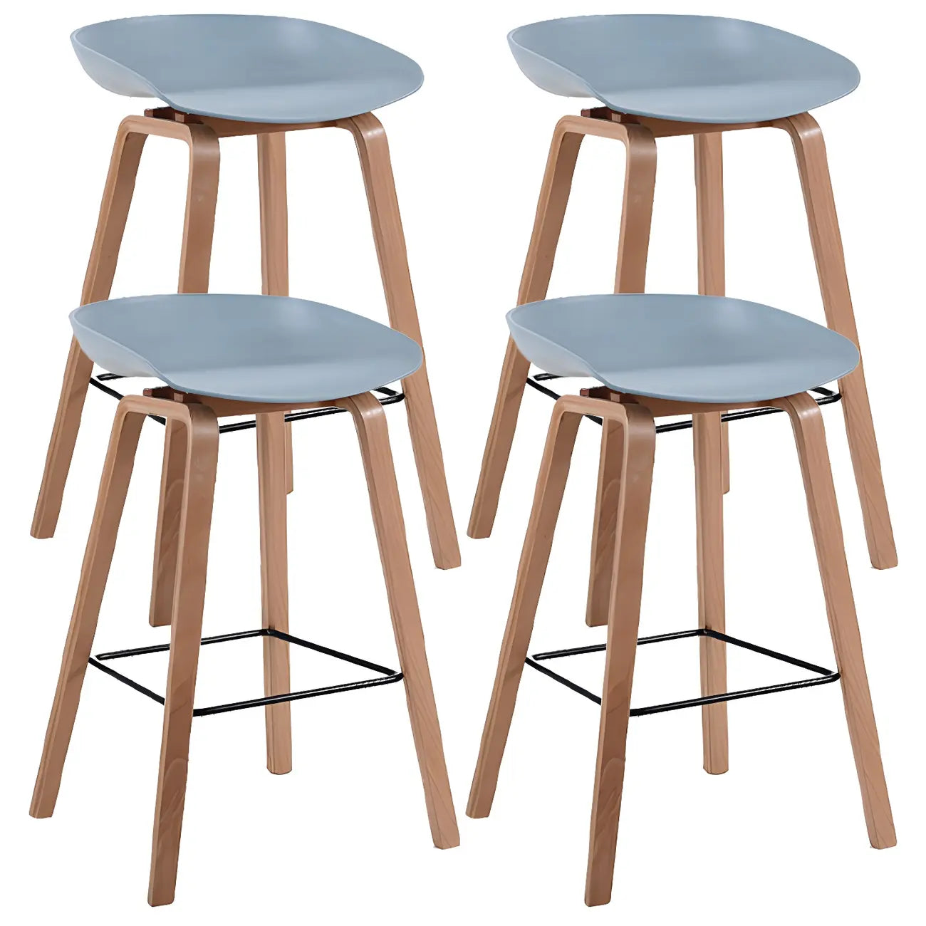 Tabouret de bar moderne du milieu du siècle en plastique avec pieds en bois