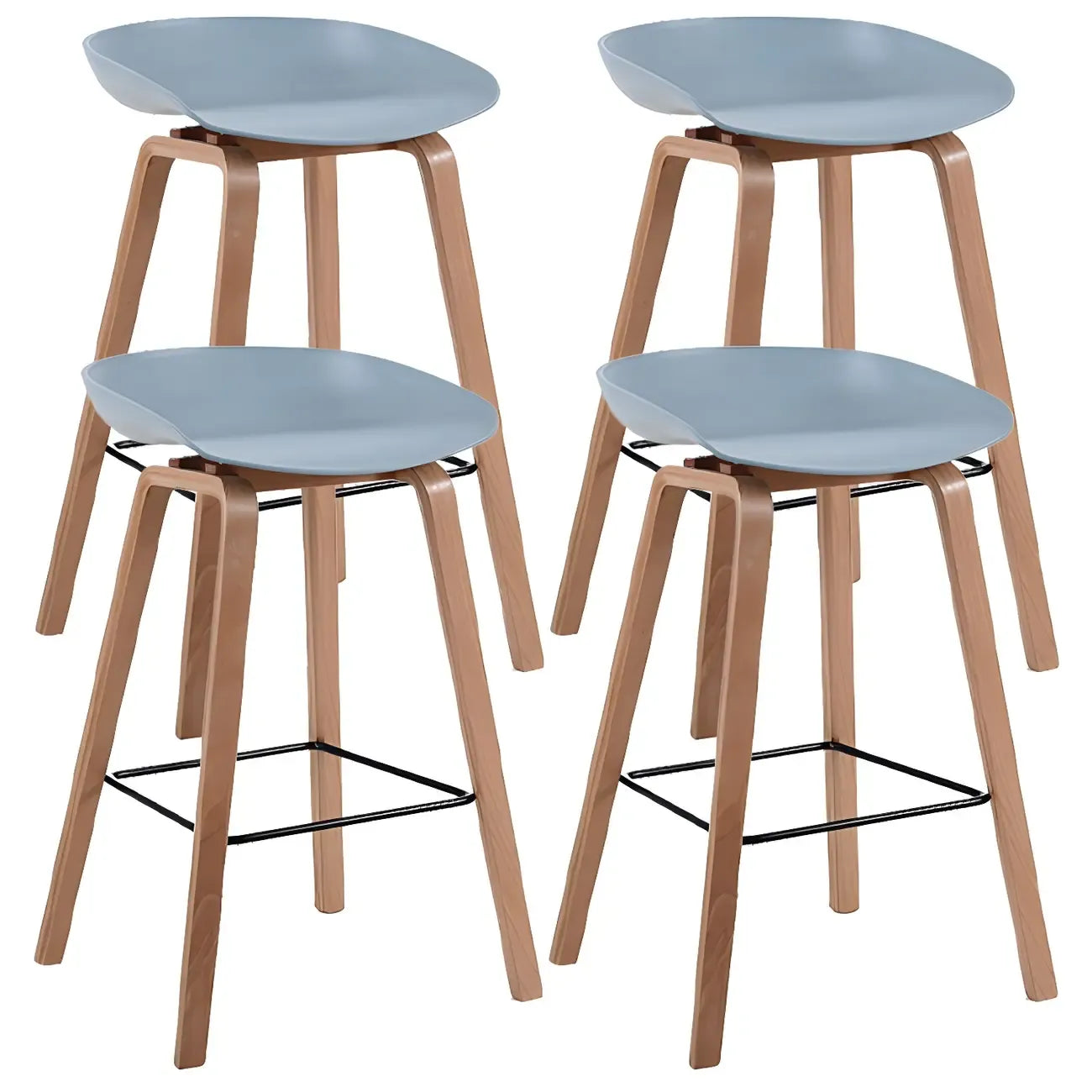 Tabouret de bar moderne du milieu du siècle en plastique avec pieds en bois