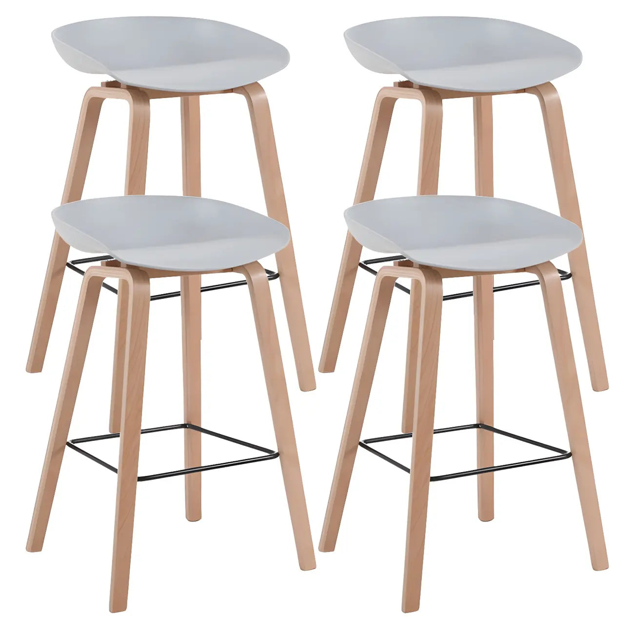 Tabouret de bar moderne du milieu du siècle en plastique avec pieds en bois