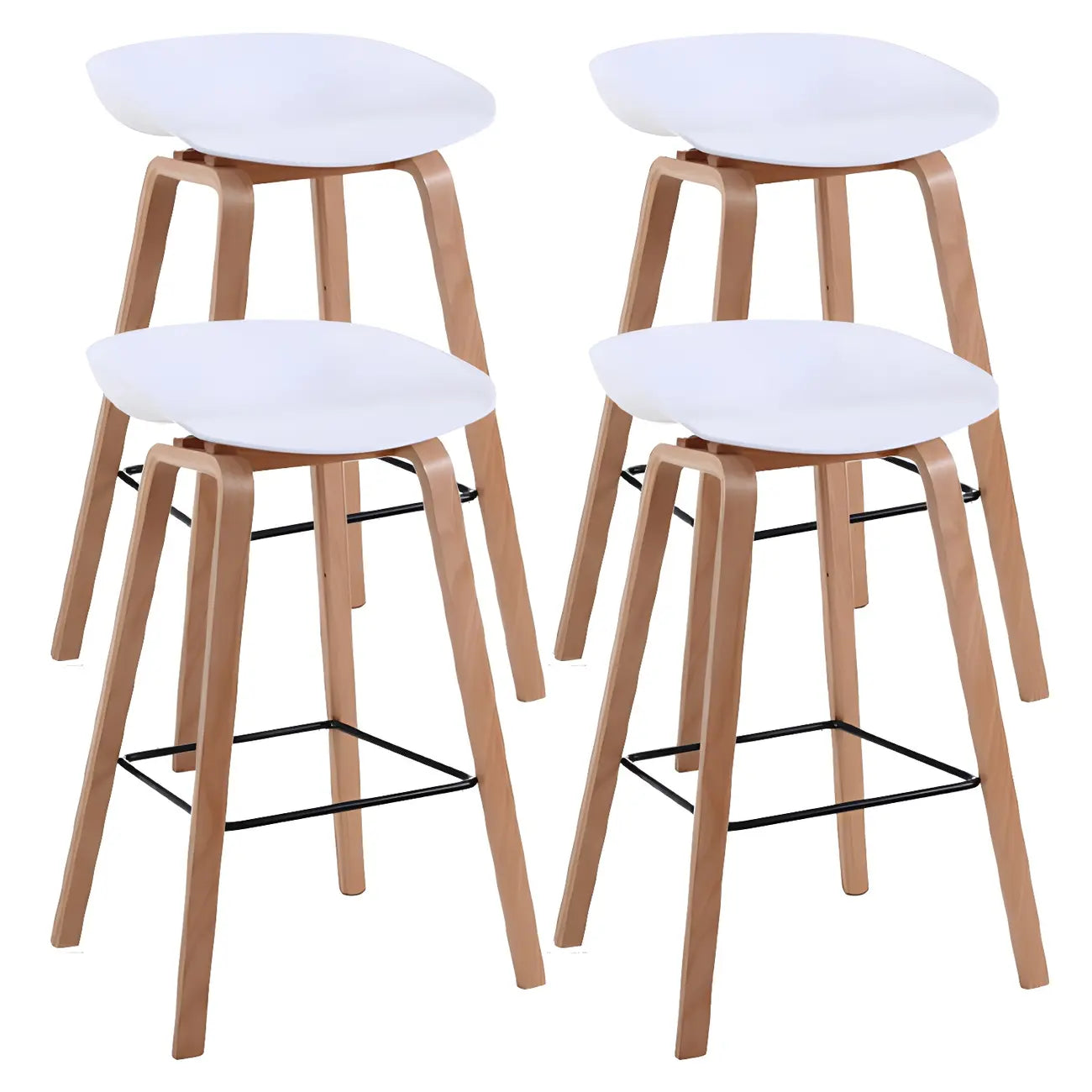 Tabouret de bar moderne du milieu du siècle en plastique avec pieds en bois