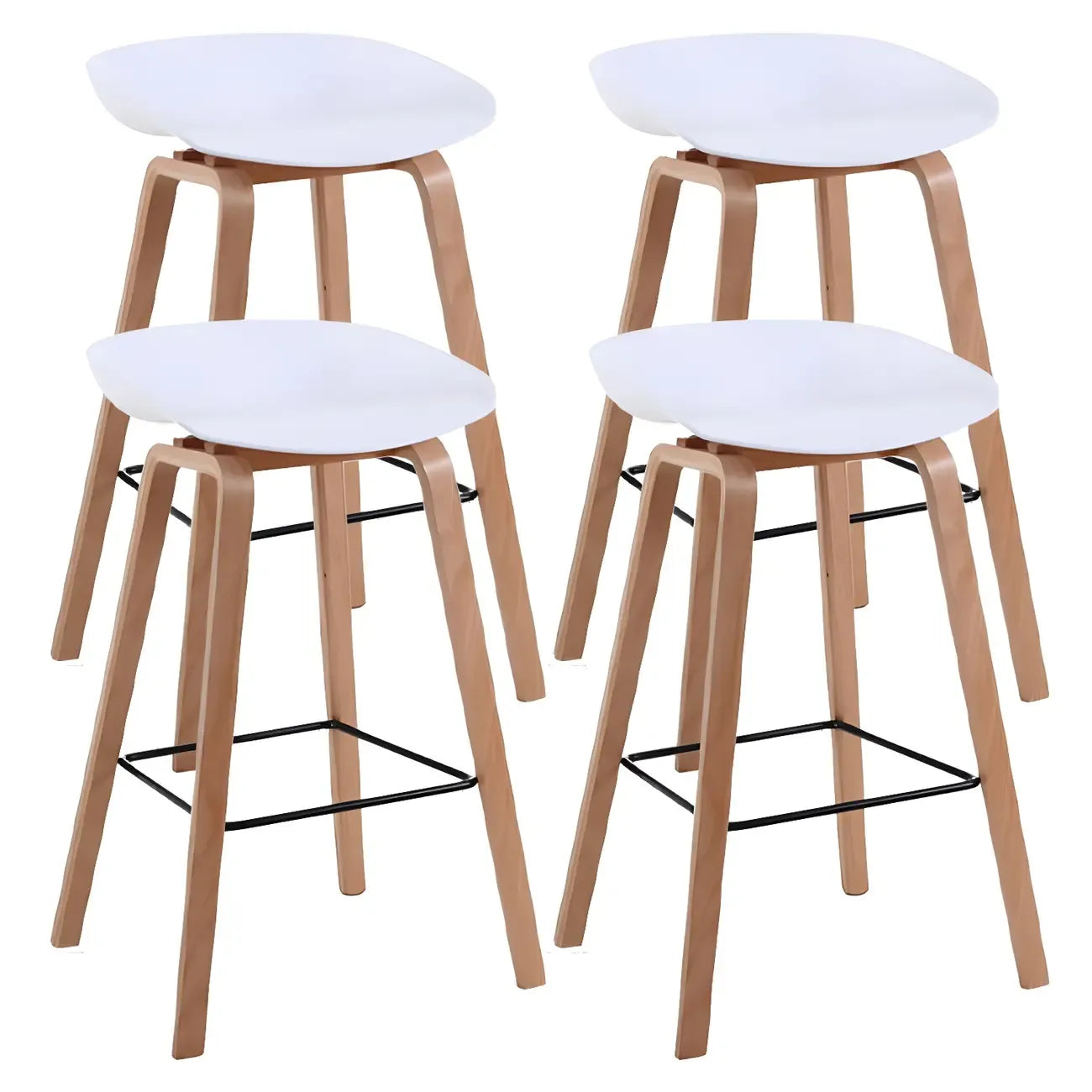 Tabouret de bar moderne du milieu du siècle en plastique avec pieds en bois