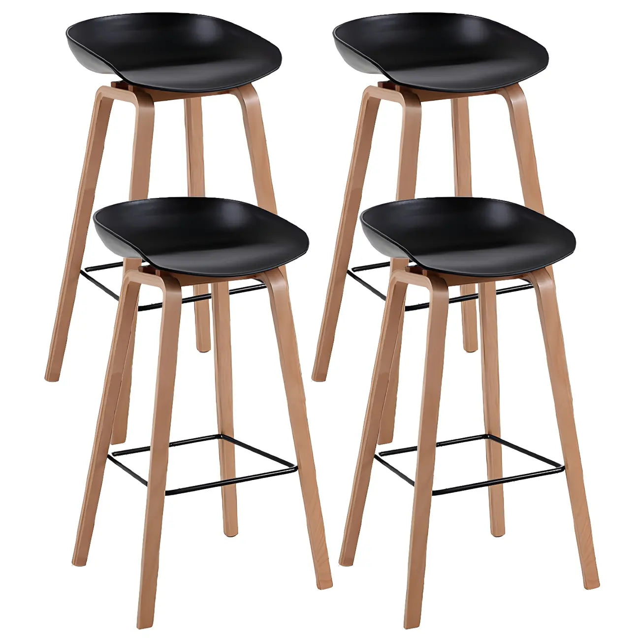 Tabouret de bar moderne du milieu du siècle en plastique avec pieds en bois