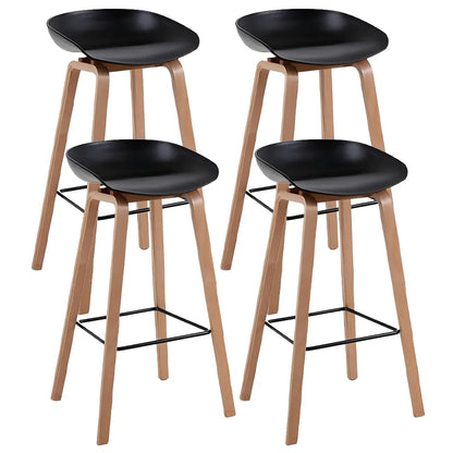 Tabouret de bar moderne du milieu du siècle en plastique avec pieds en bois