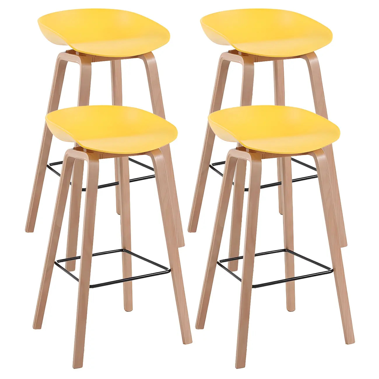 Tabouret de bar moderne du milieu du siècle en plastique avec pieds en bois