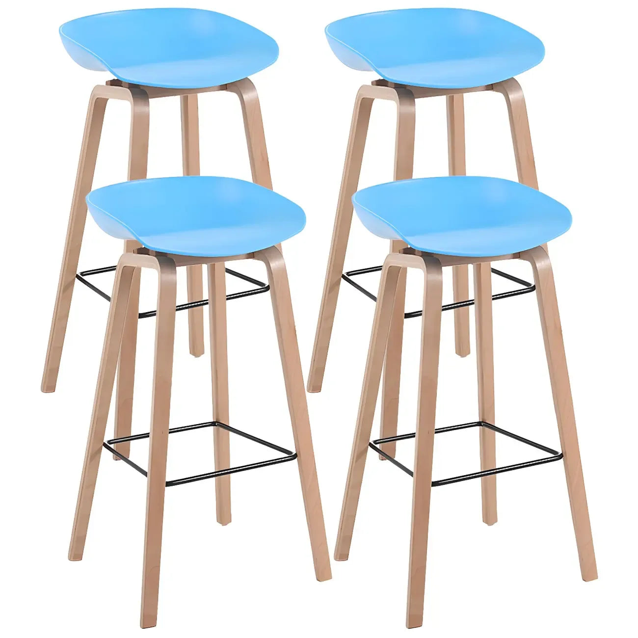 Tabouret de bar moderne du milieu du siècle en plastique avec pieds en bois