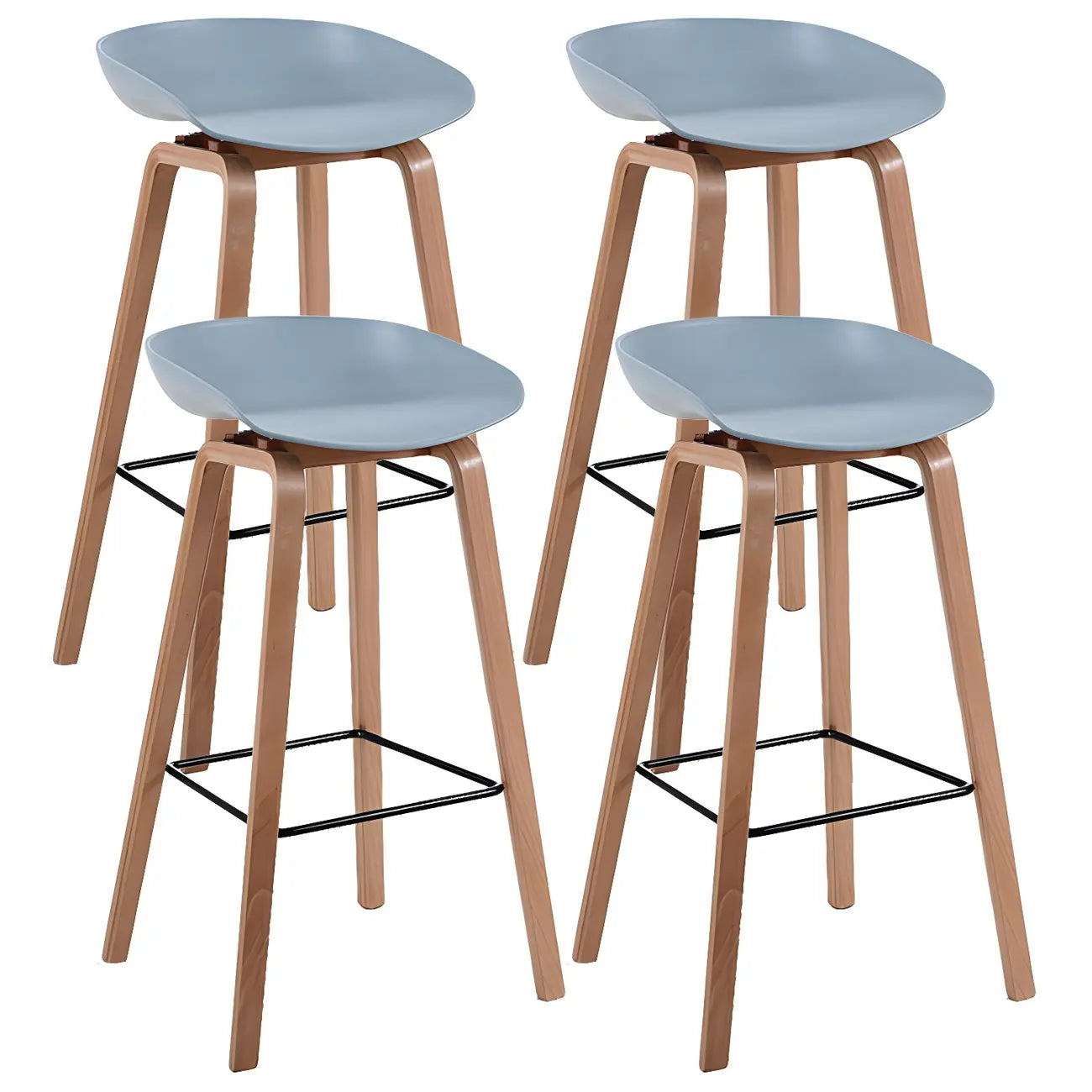 Tabouret de bar moderne du milieu du siècle en plastique avec pieds en bois