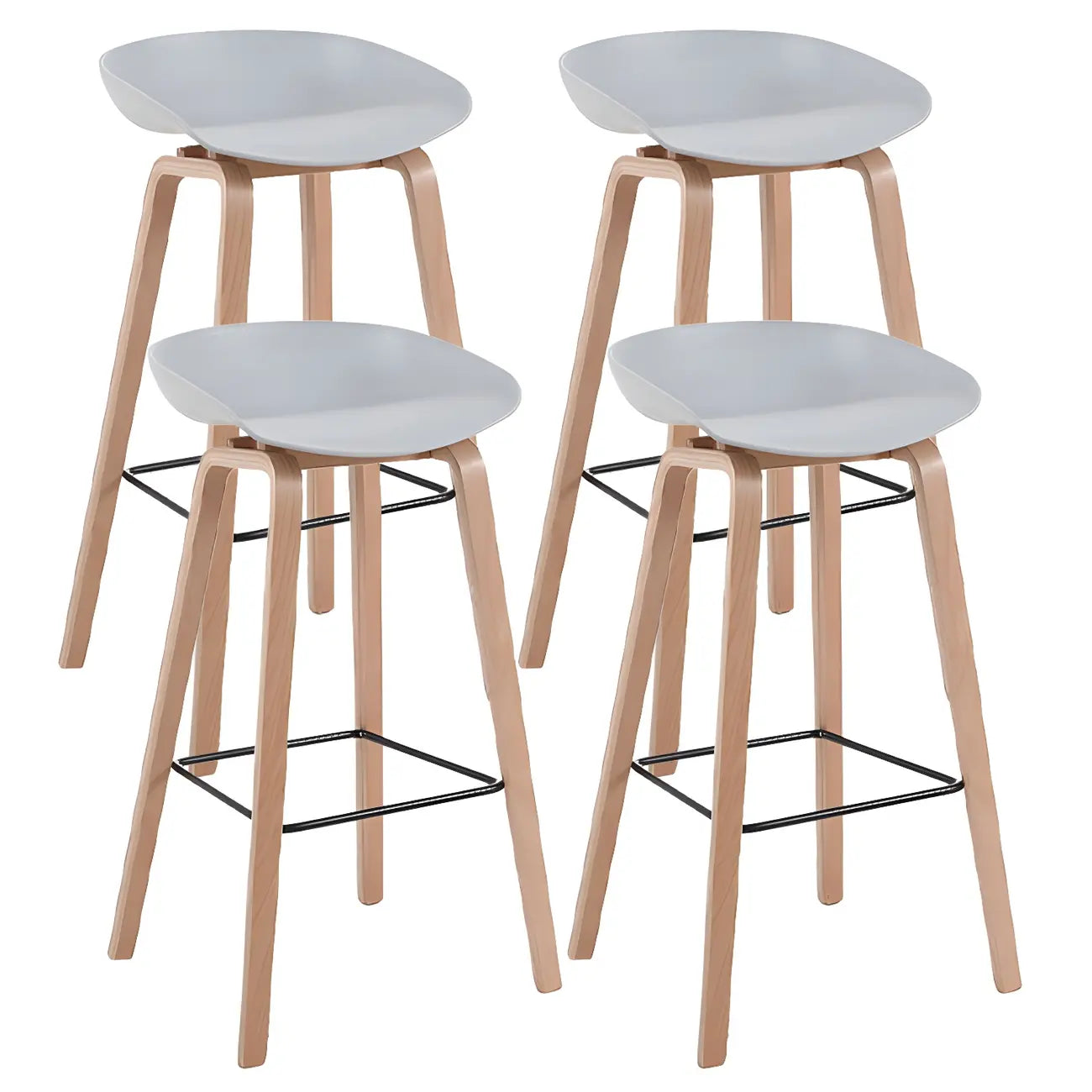 Tabouret de bar moderne du milieu du siècle en plastique avec pieds en bois