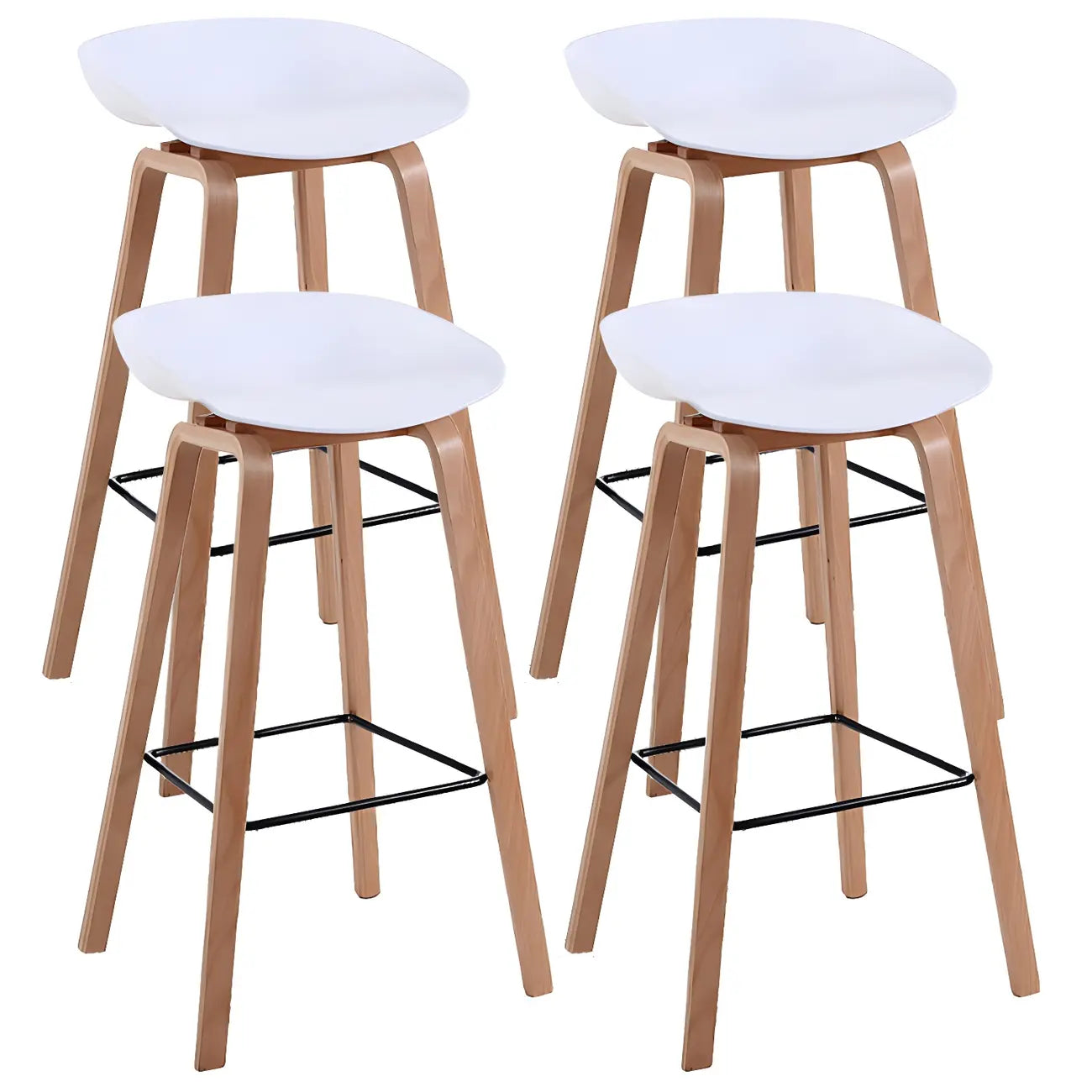 Tabouret de bar moderne du milieu du siècle en plastique avec pieds en bois