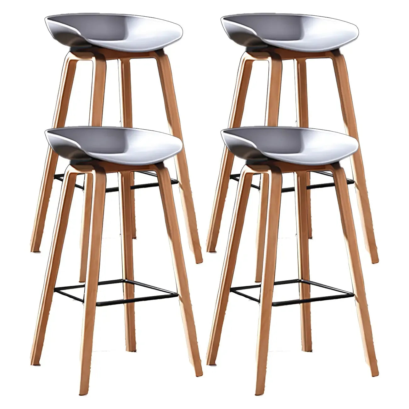 Tabouret de bar moderne du milieu du siècle en plastique avec pieds en bois