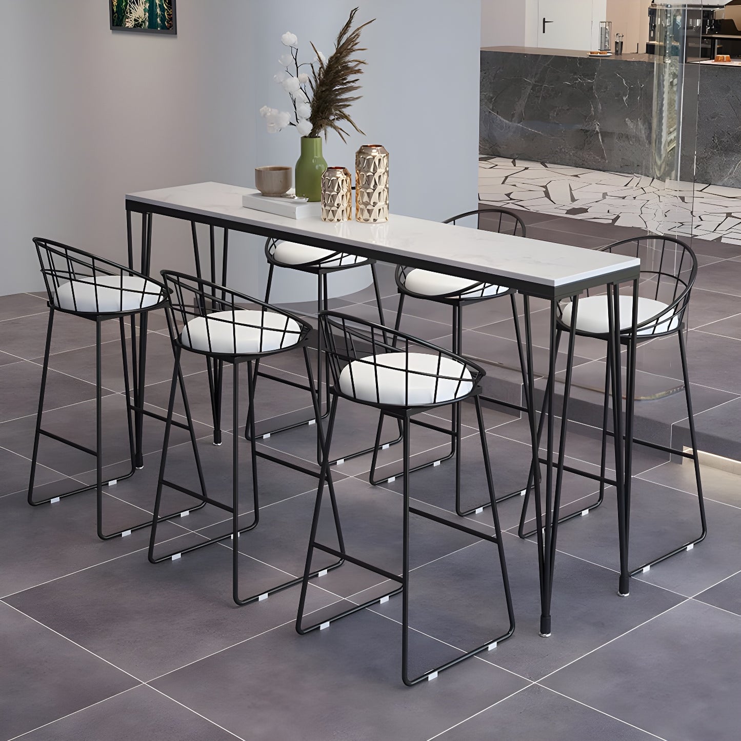 Tables de bar élégantes avec plateau en faux marbre noir
