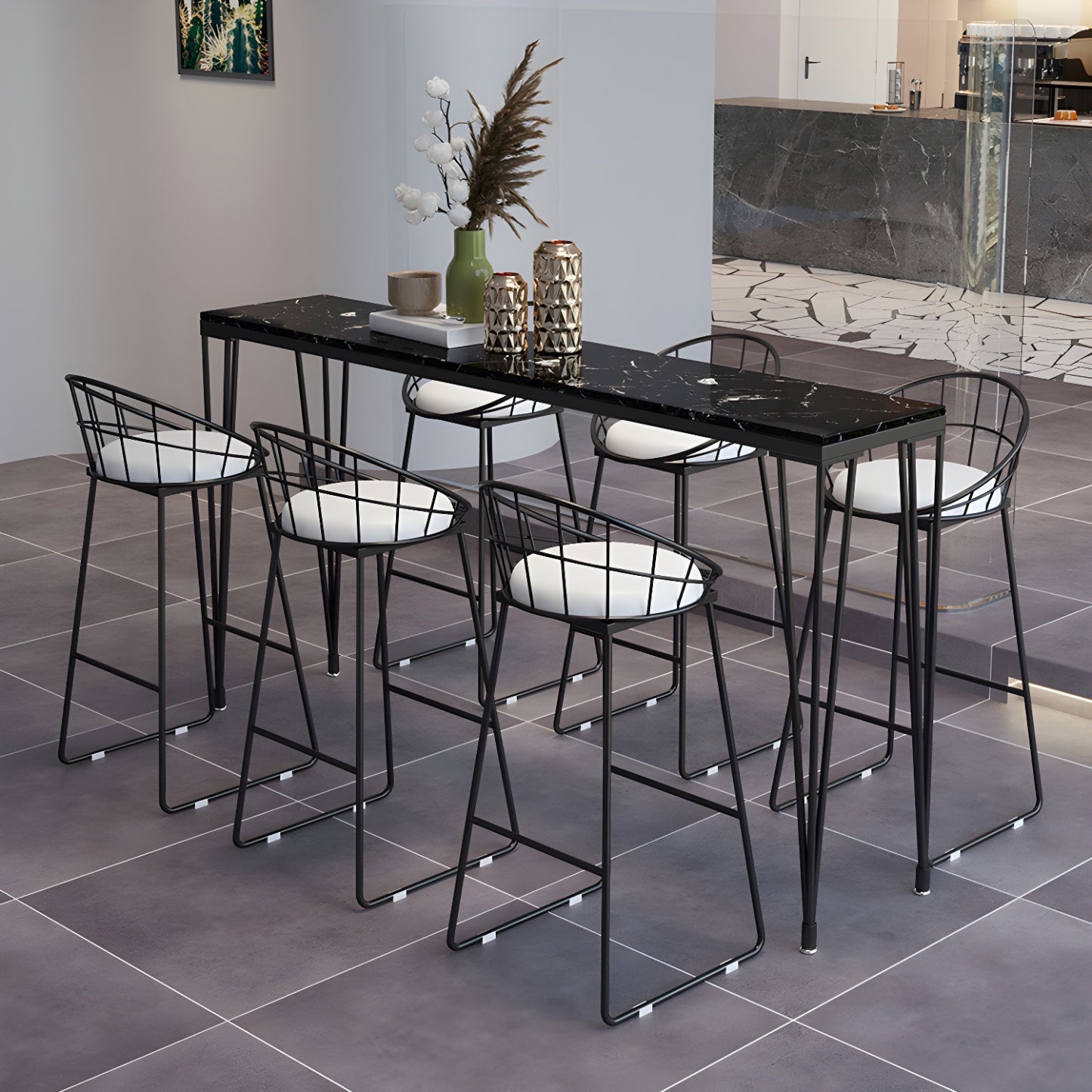 Tables de bar élégantes avec plateau en faux marbre noir