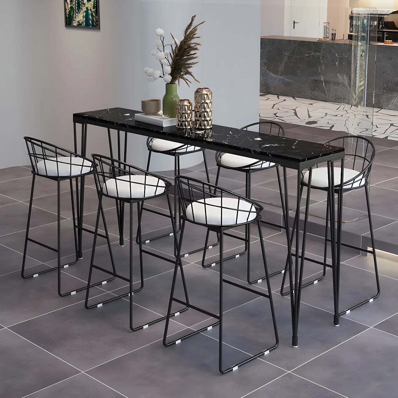 Tables de bar élégantes avec plateau en faux marbre noir