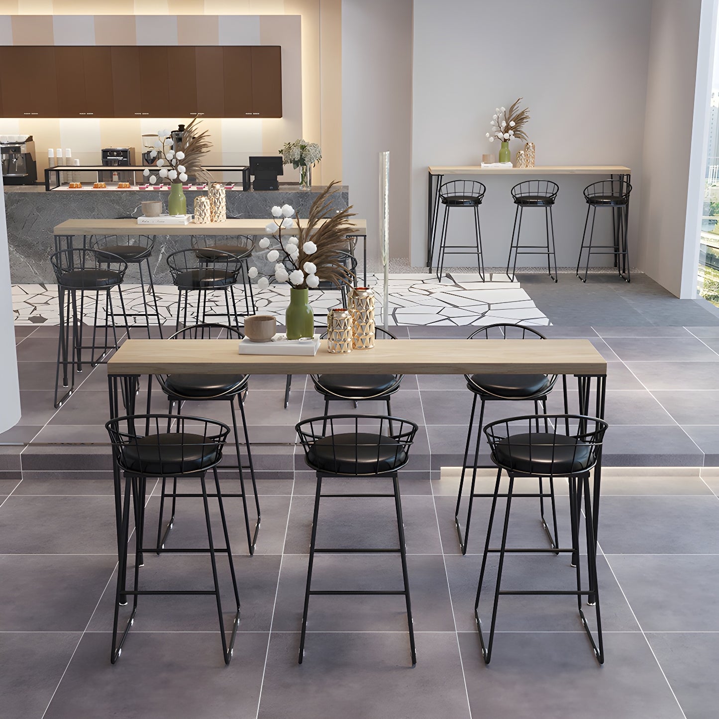 Tables de bar élégantes avec plateau en faux marbre noir