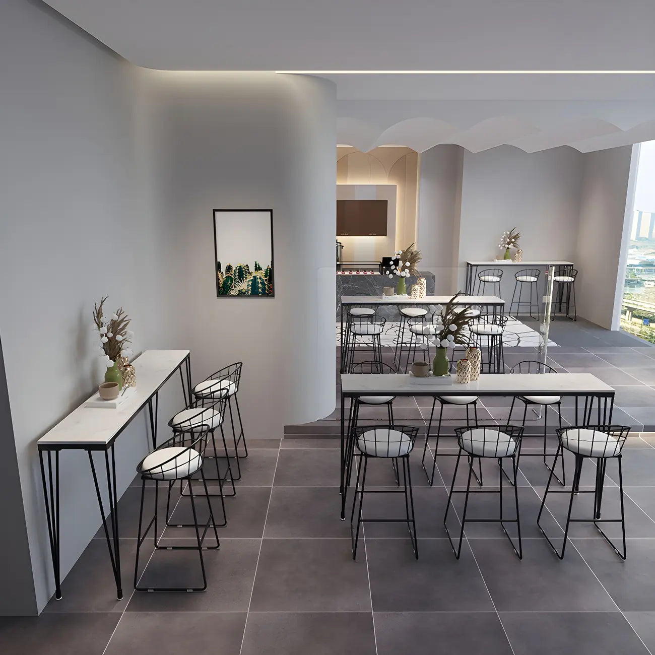 Tables de bar élégantes avec plateau en faux marbre noir