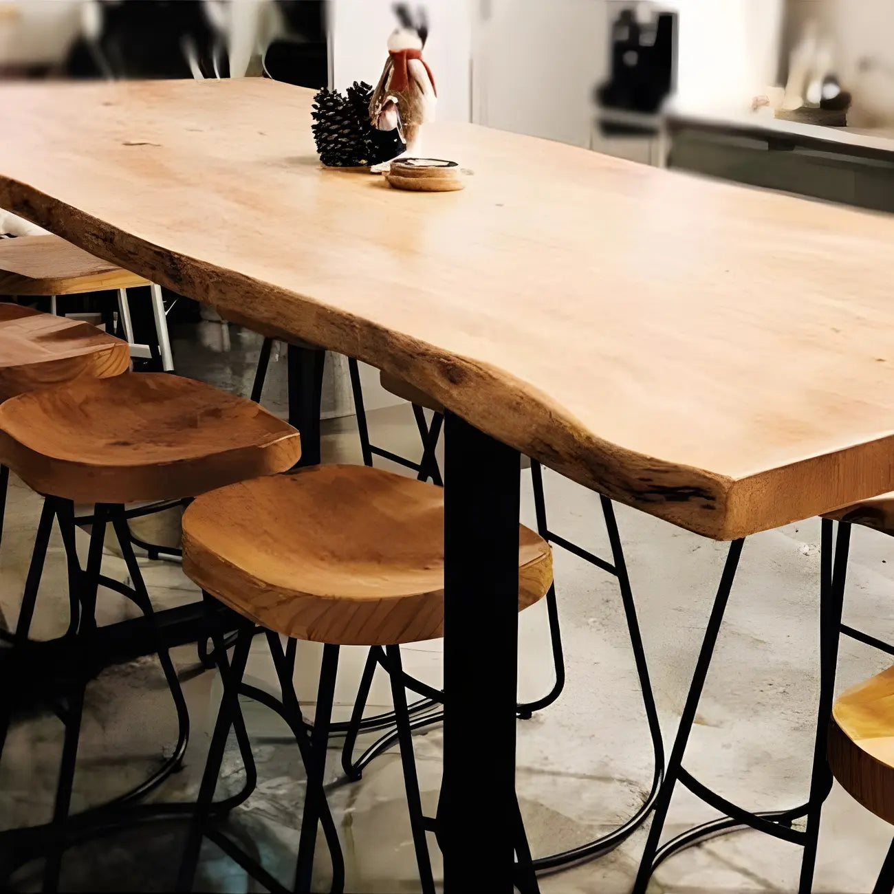 Table de bar moderne en bois brun et fer, style traîneau, pour pub